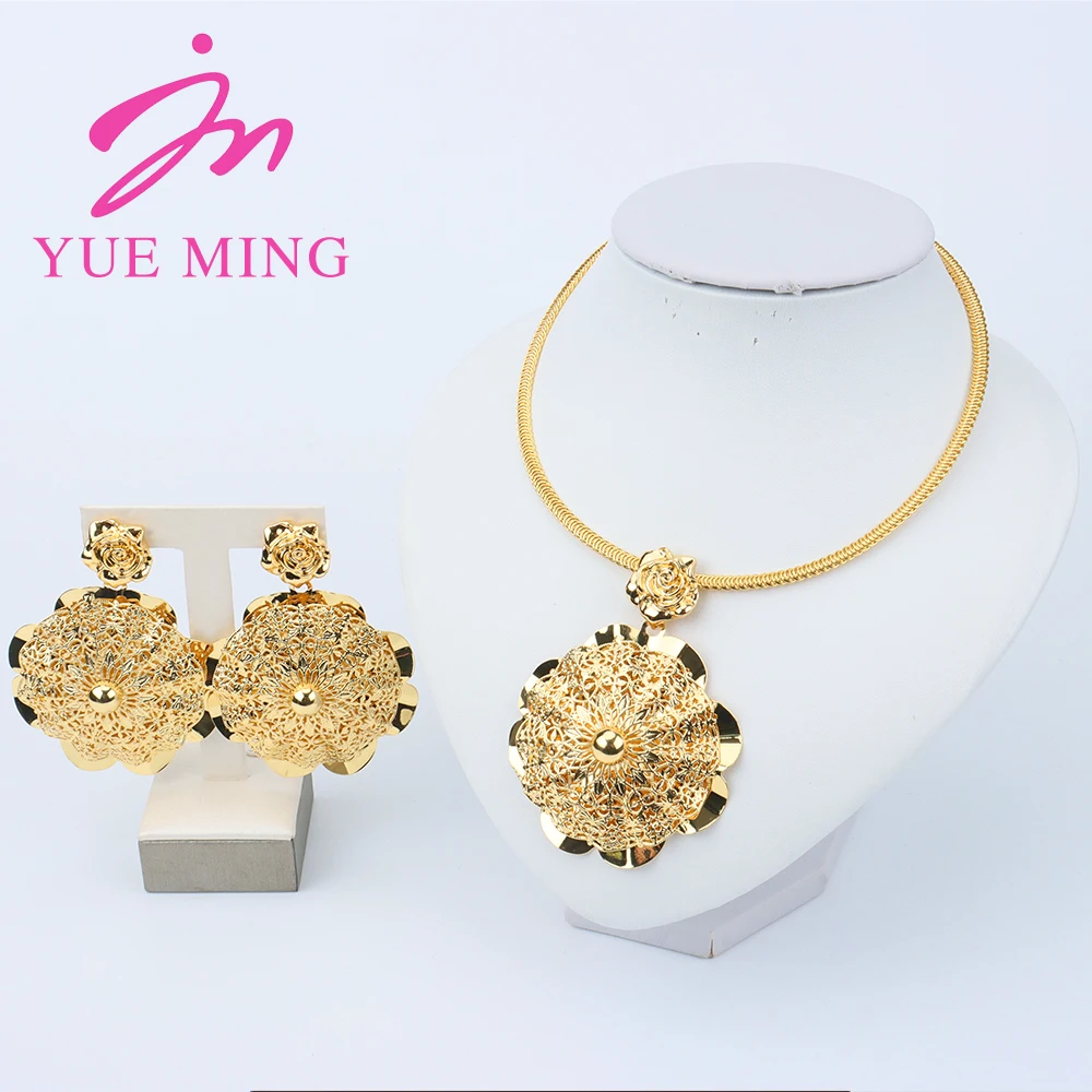Dubai Gold Plated Jewelry Sets For Women Earrings Necklace For Women Jewelry Set Ladies Banquet Dating Wedding Fashion Jewelry