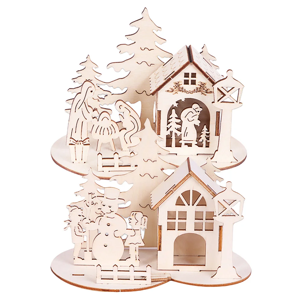 

Christmas House Wooden Diypuzzles Model Houses Puzzlebrainteaserfigurine Village Scene Mini 3D Decor Supplies Accessory Carving