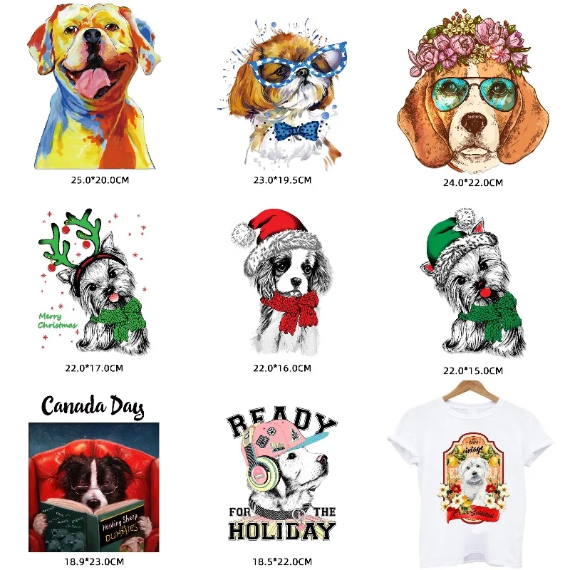 

Cute Colorful Dog Christmas Animal Patces Patches on Clothes Iron-on Transfers for Clothing Thermoadhesive Patches Fusible Patch