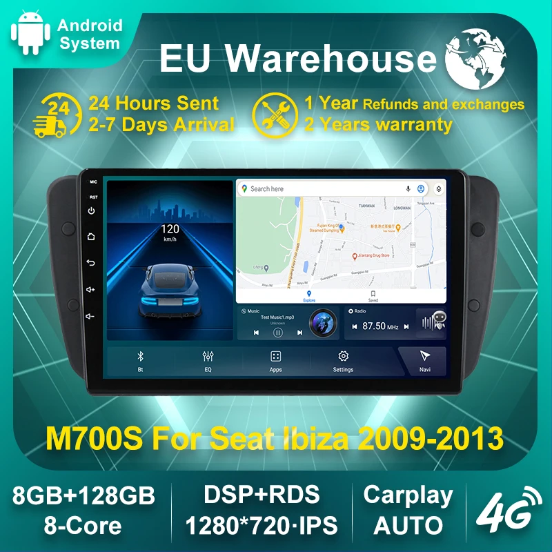 

RDS Android 11 8G+128G 4G WIFI DSP Auto Radio Multimedia Video Player For Seat Ibiza 2009-2013 GPS Navigation AutoRadio Carplay