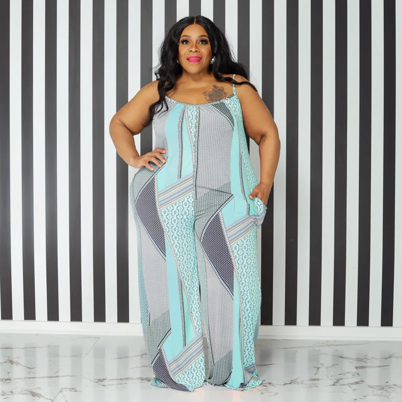 

2022 Summer Bohemian Playsuits Womens Wide Leg Overalls Floral Print Jumpsuits Holiday Beach Casual Sleeveless Romper Big Size