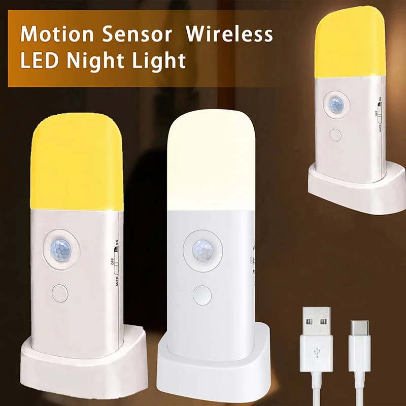 

Rechargeable LED Motion Sensor Light Adjustable Bedside Emergency Night Light White/warm Lamp for Closet Wardrobe Stairs Aisle