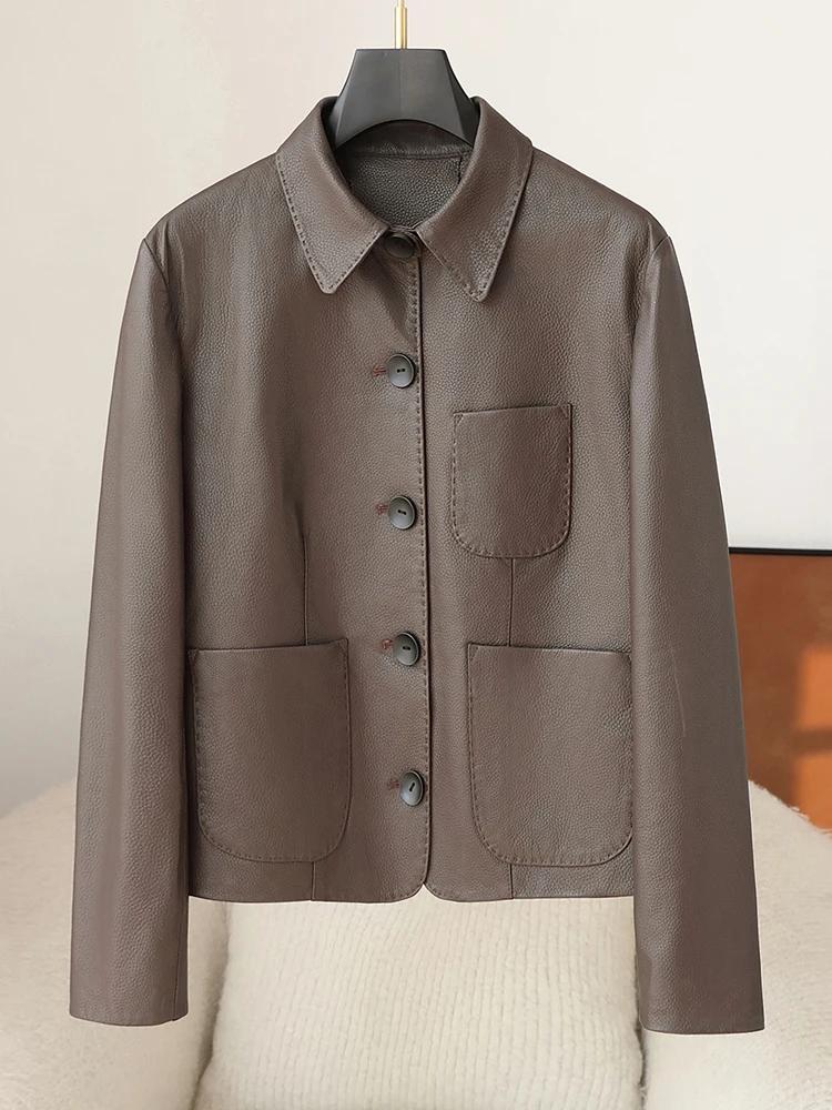 Женское пальто из натуральной кожи Haining новинка 2024 весенне-осенняя модная черная