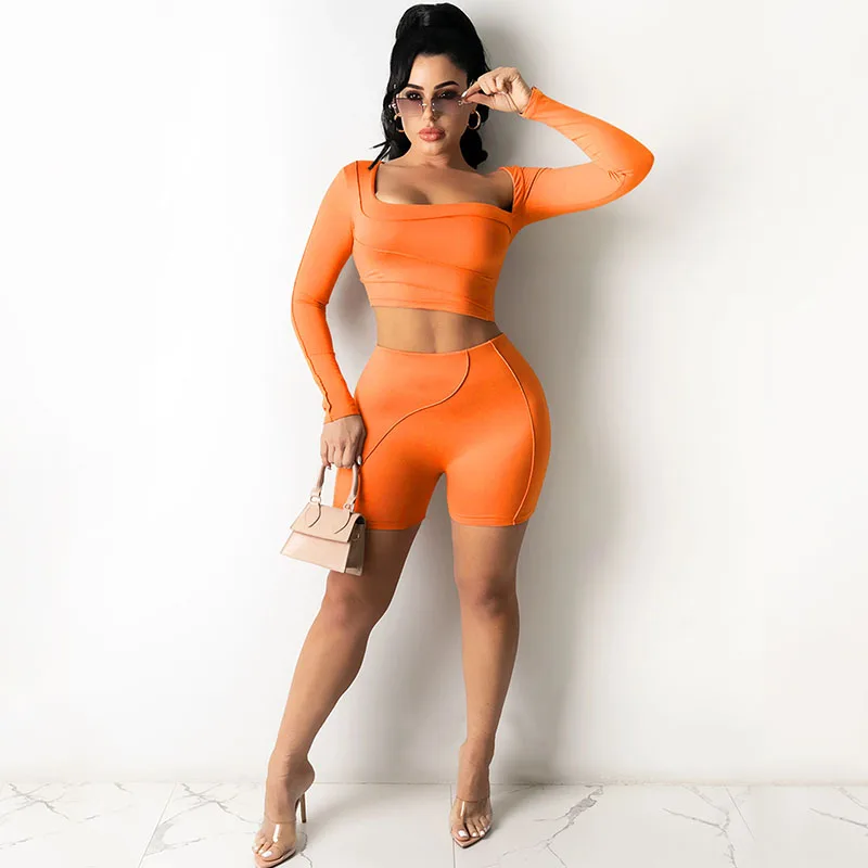 

Active Wear Sporty 2 Piece Set for Women Clothing Skinny Crop Top Biker Shorts Sweatsuit Woman Fitness Workout Casual Tracksuit