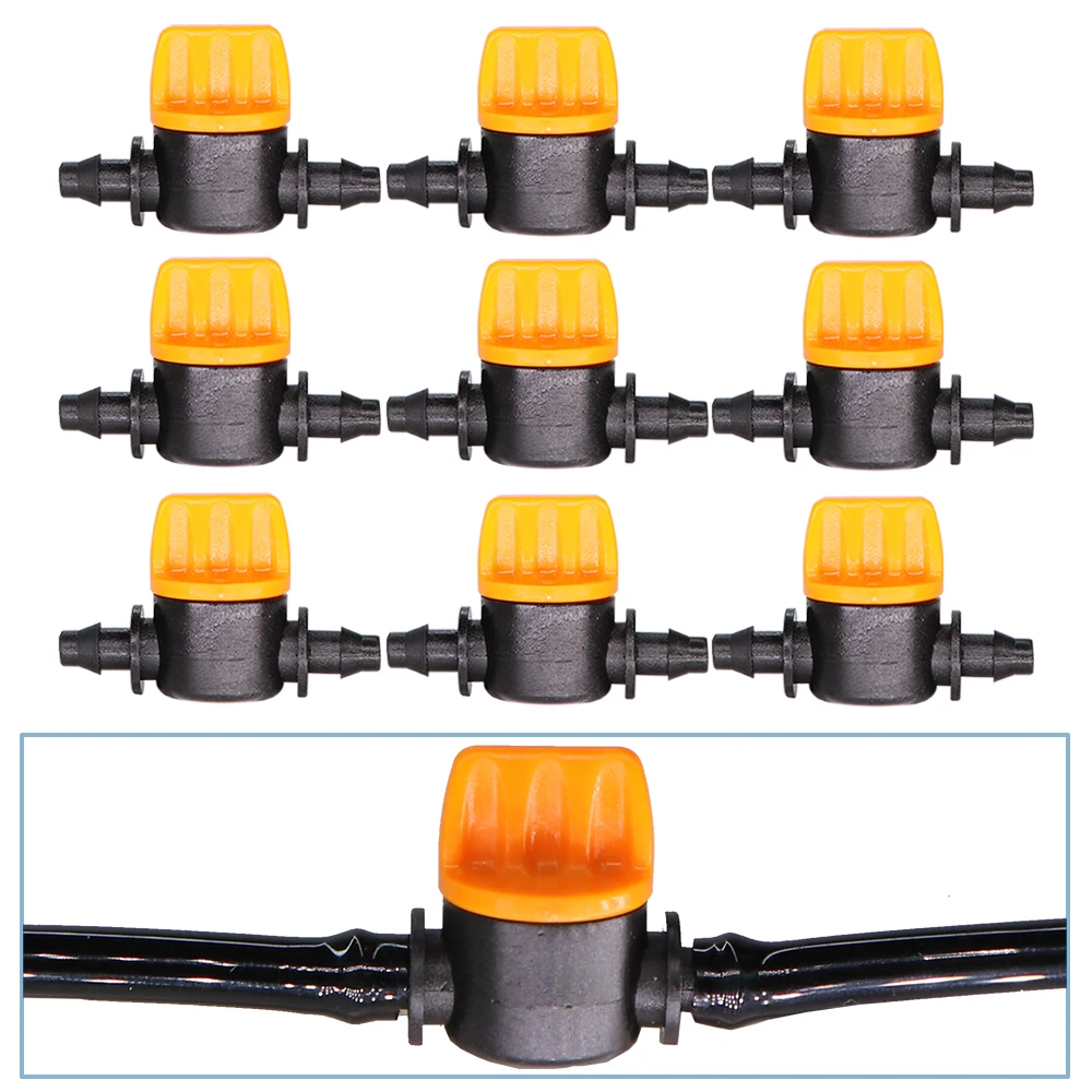 

50PCS 1/4'' Barbed Mini Valve Shut Off Coupling Connectors for 4/7mm Hose Garden Water Irrigation Pipe Adaptor Greenhouse