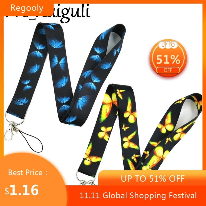 

Yellow Monarch Butterfly Lanyard for Key Phone Cool Neck Strap Lanyard for Camera Whistle ID Badge Cute webbing ribbon Gift