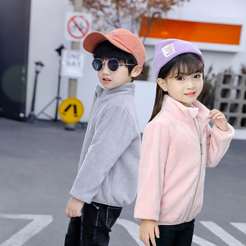 Купи Children Autumn Plush Velvet Jacket Boys Girls Solid Coral Fleece Zipper Coat Toddler Kids Soft Turtleneck Warm Outerwear 2-6T за 812 рублей в магазине AliExpress