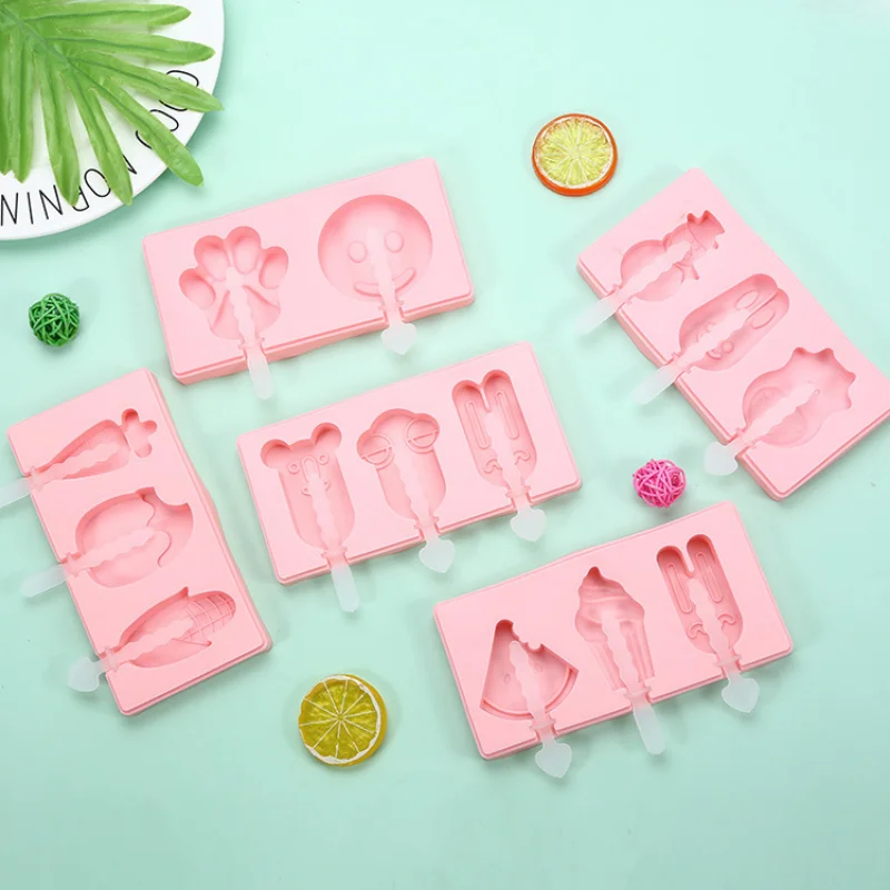 

Ice Cream Silicone Mold With Lid Pop Cube Popsicle Mold With Sticks Cartoon Food Grade Silicone Ice Mould Diy Dessert Kitchen