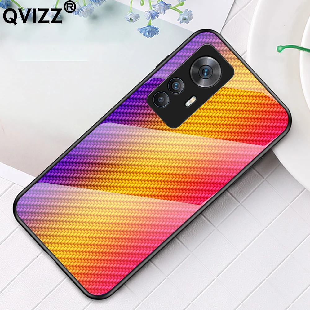 

Tempered Glass Case for Xiaomi 12T Luxury Carbon Fiber Soft Silicone Edges Hard Back Shockproof Phone Cover Redmi K50 Ultra