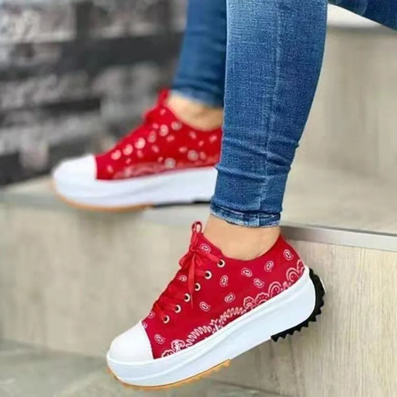 

Large Size Women's Shoes 2022 Spring and Summer New Low-top Thick-soled Printed Canvas Sponge Platform Women's Sneakers