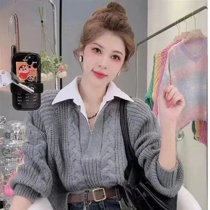 Рубашка-свитер с имитацией двух предметов для женщин модель сезона осень-зима 2023