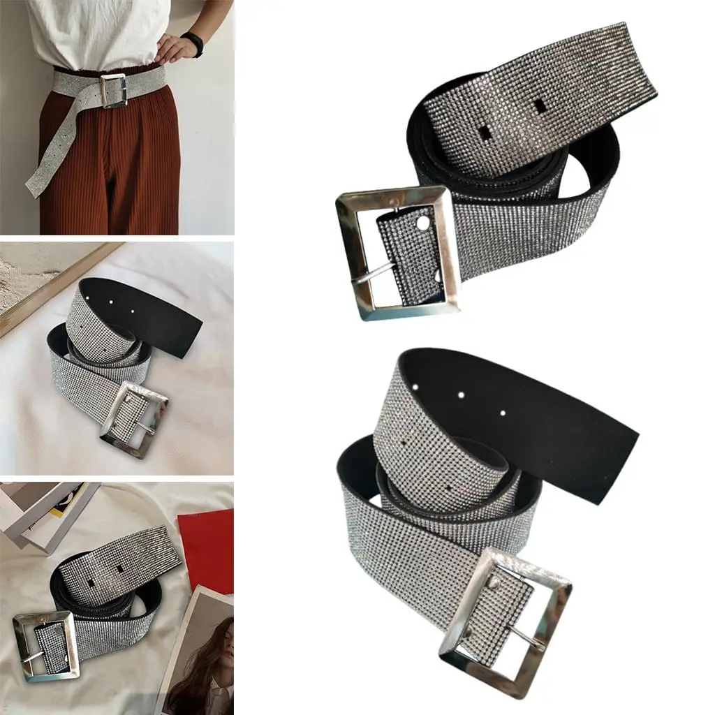 Waist Belt for Women Metal Waist Belt Rhinestone Beaded Buckle Jelly Belt Belt for Dress Jeans, Shiny Rhinestone