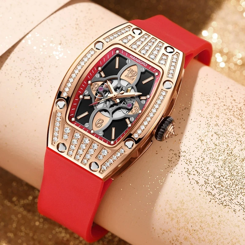 HANBORO Brand Fashion Watch For Women Ladies Luxury Sapphire Silicone Quartz Wristwatch 50m Waterproof Luminous Reloj Hombre enlarge