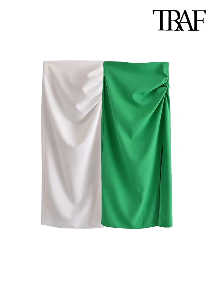 Юбка-миди Женская плиссированная с разрезом высокой талией и молнией сзади -