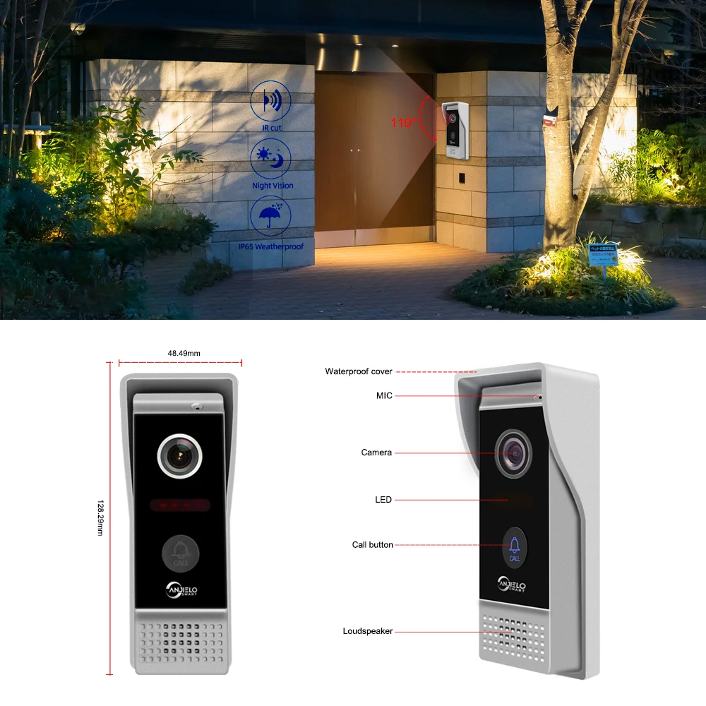 Дешево Ip-видеодомофон Tuya для дома, проводной дверной звонок с Wi-Fi камерой, 7-дюймовым экраном, цифровой глазок для входной двери, настенный монтаж