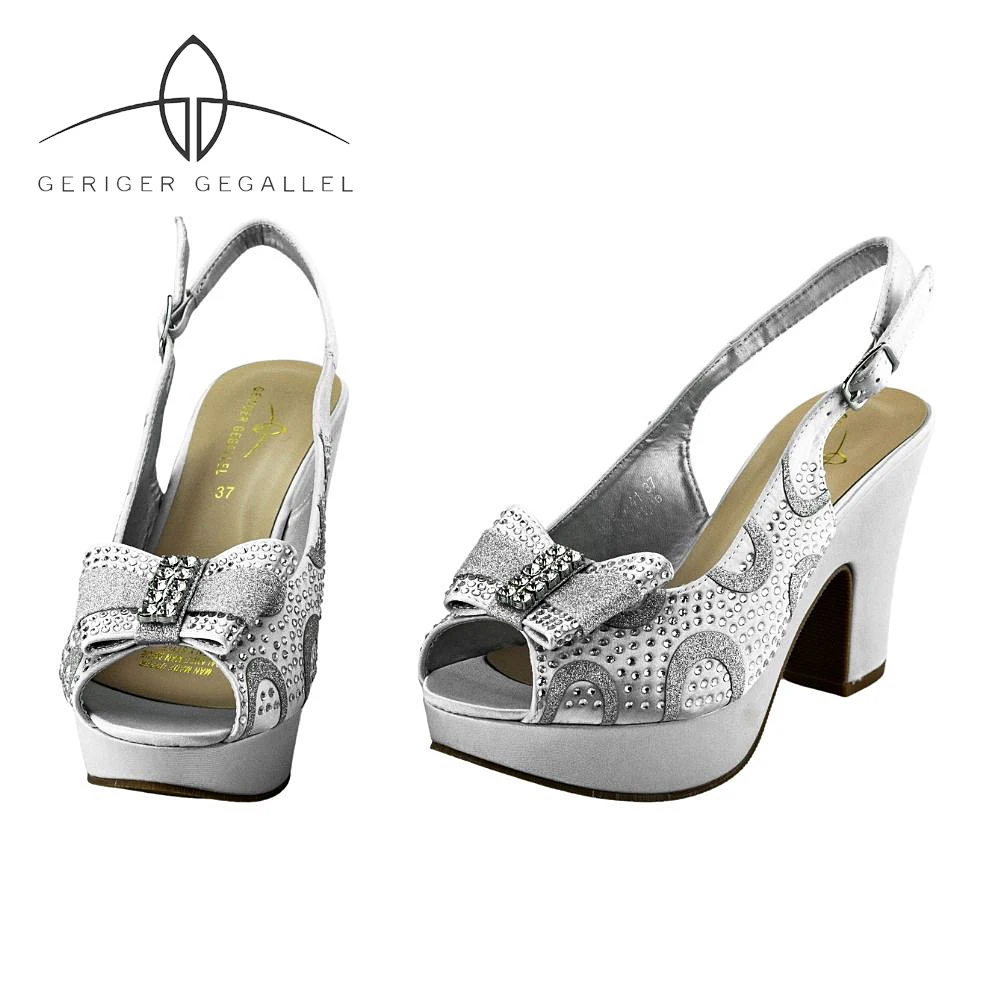 Slivery Wedding Bridal High Heels for Women 2022 New Designer Pumps Heels for Bride Bling Bling Peep Toe Chunky Platform Sandals