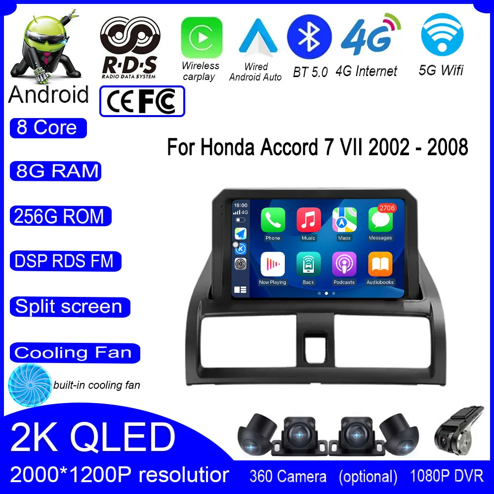 

9 дюймовый Android 13 для Honda Accord 7 VII 2002 - 2008 автомобильный IPS QLED Радио Навигация GPS авто 4G WIFI экран мультимедиа