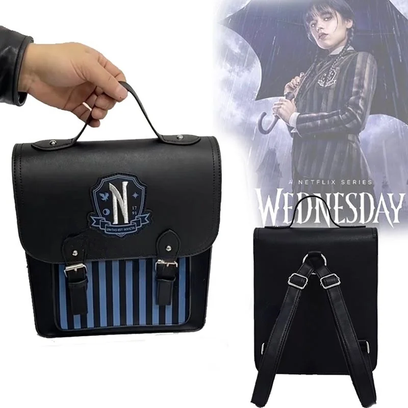 

2023 Wednesday Cosplay Addams Backpack Schoolgirl Nevermore College Bag Halloween Carnival Party Role Play Accessories Fans Gift