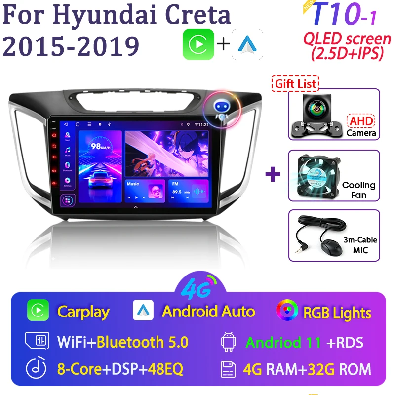 

Srnubi Android 11, автомобильный радиоприемник для Hyundai Creta IX25 2015-2019, мультимедийный плеер, 2 Din Carplay, стереонавигация, GPS, DVD, головное устройство