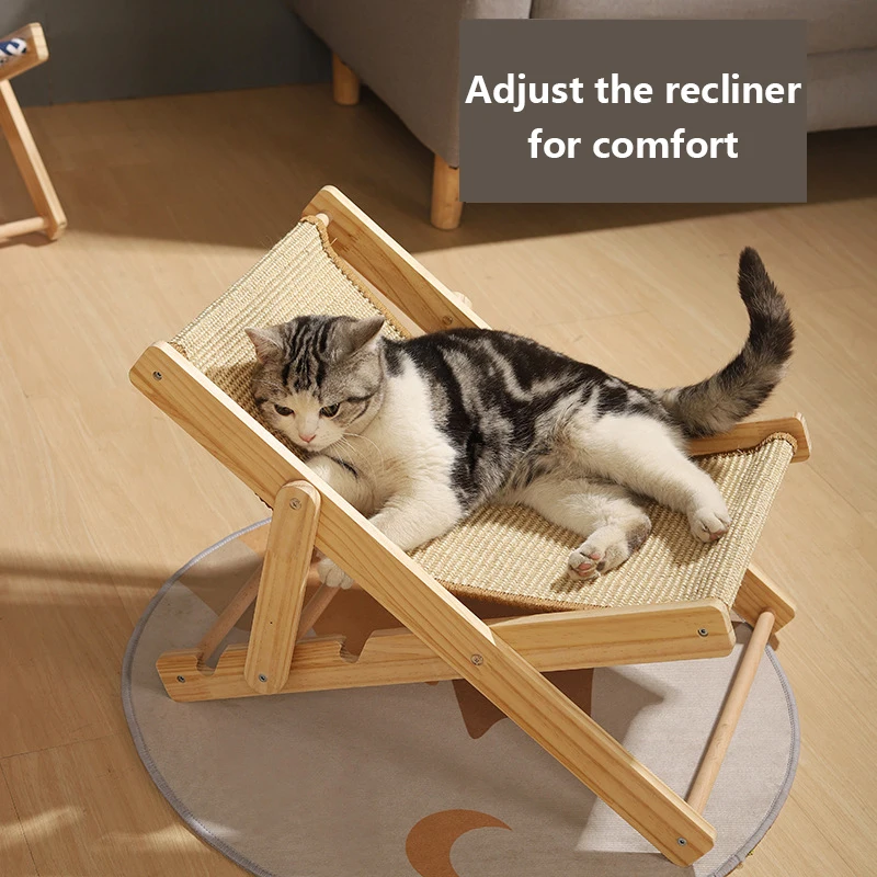

Cat Sisal Chair Bed Kitten Sleeping Nest Adjustable Recliner Portable Comfort Nest Apply to 10KG Pet Wooden Furniture Supplies