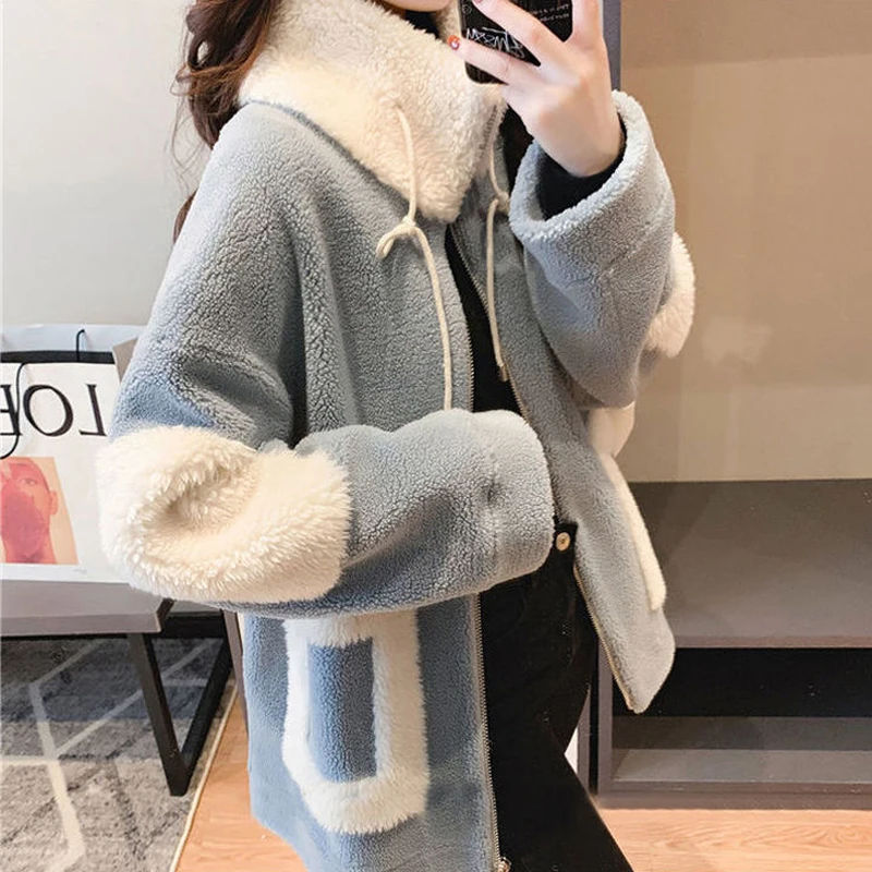 Winter Warm Thicken All Match Jacket Women Plush Casual Loose Coat Outwear Faux Fur Zipper Ladies Parka Coat Korean Fashion 2021