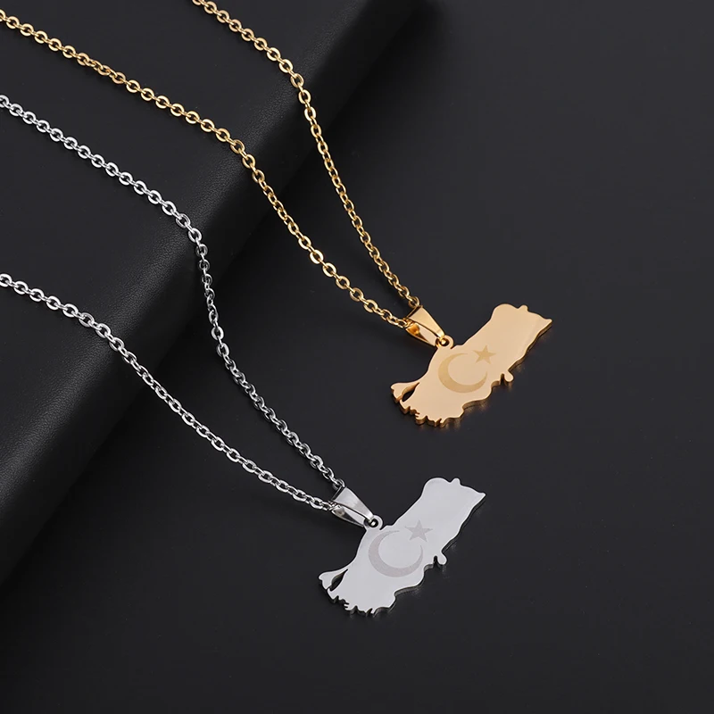 

Women's Men's Turkey Map Flag Stainless Steel Pendant Necklace Turkey National Day Jewelry