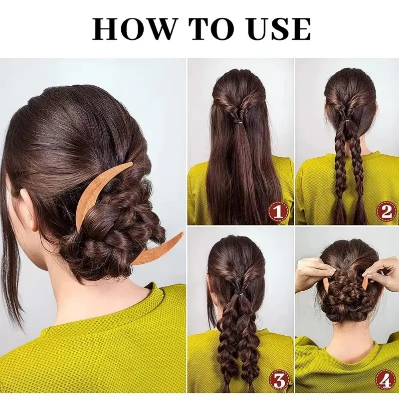 Вилка для волос в форме полумесяца женщин и девочек деревянная расческа ручной