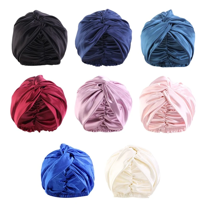 

Double Knotted Silky Satin Sleeping Cap Night Sleep Bonnet Cover for Women with Elastic Ribbon Comfortable Head Cover