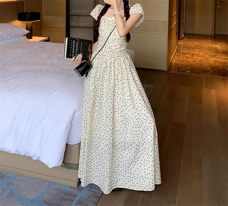 Платье Xiaofei с рукавами в горошек детское летнее платье 2024 новое длинное