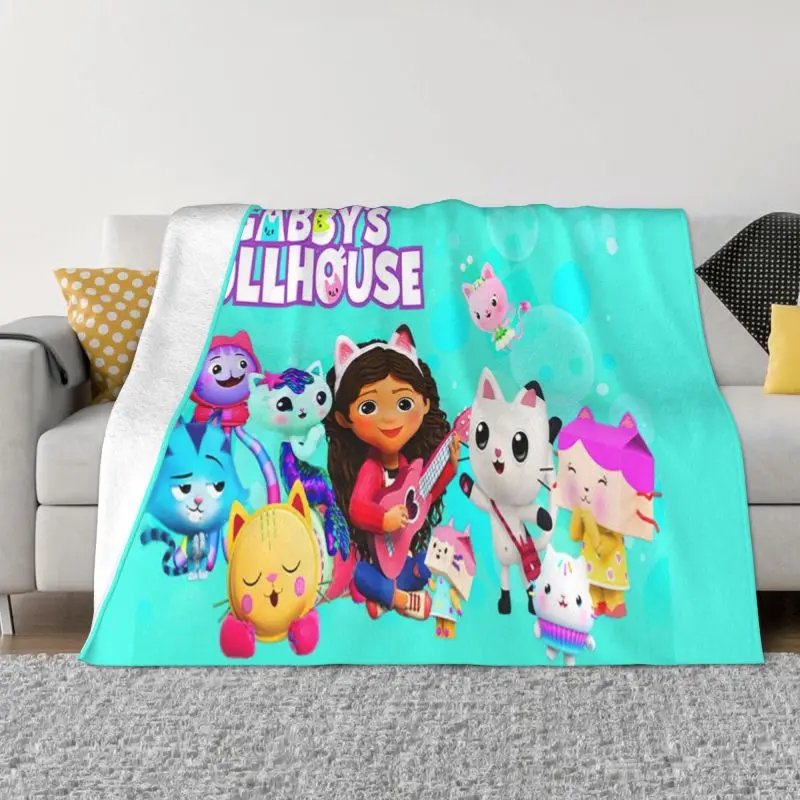 

Gabbys Dollhouse Characters Ultra-Soft Fleece Throw Blanket Warm Flannel Cartoon Cat Blankets for Bed Travel Couch Quilt