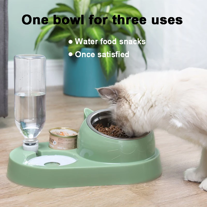 

Cat Bowl Drinker 16 Degrees Tilted Safeguard Neck Stainless Steel Of Pet Feeder Cats Food Dispenser Cat Waterer Dogs Water Bowl