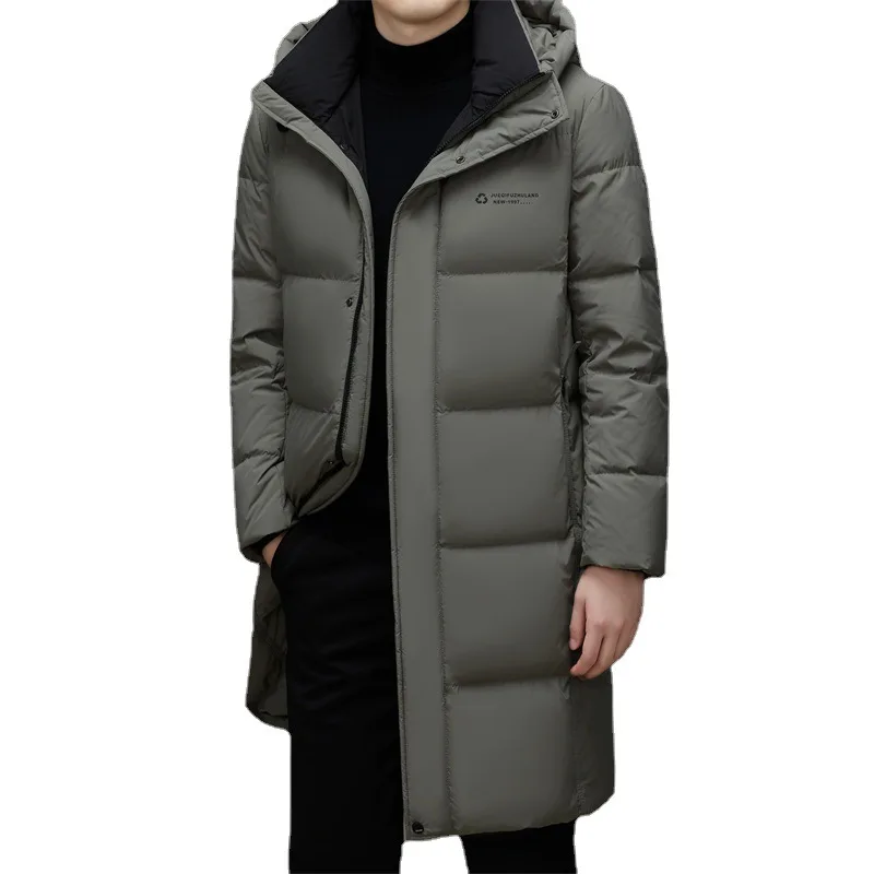 2022 High End Long Down Jacket Men Korean Fashion Casual White Eiderdown Hooded Coat Winter Thick Warm Down Jacket Men's Clothes