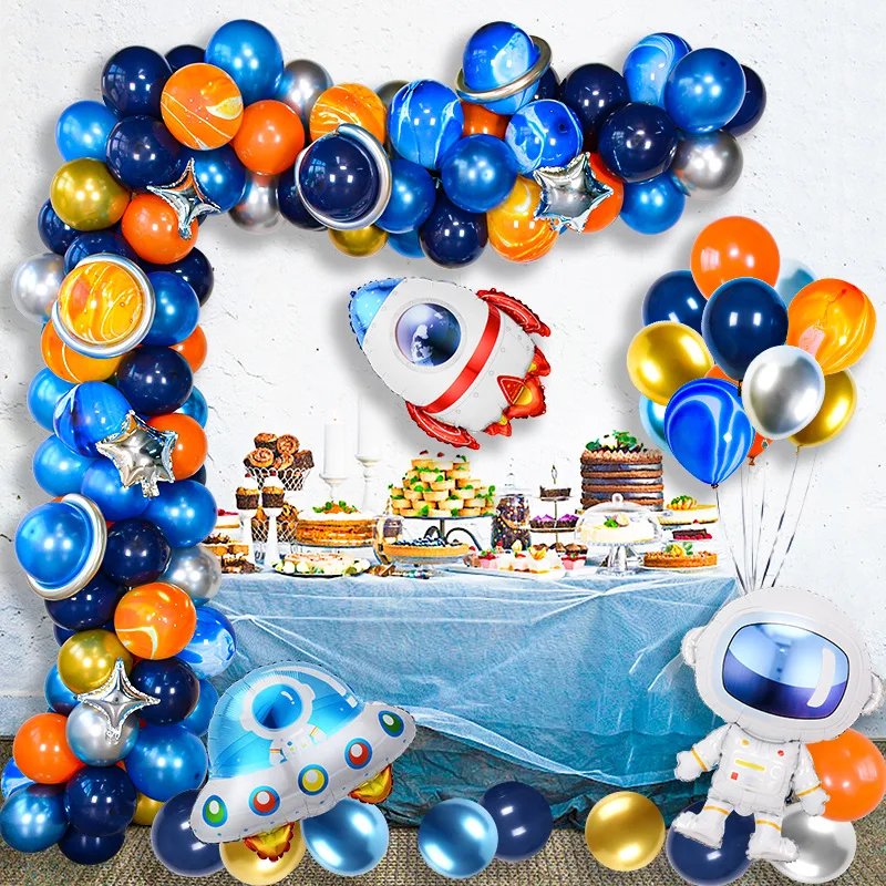 112pcs Outer Space Balloons Party Balloon Garland Kit Universe Space Planets UFO Rocket Balloons for Kids Birthday Party