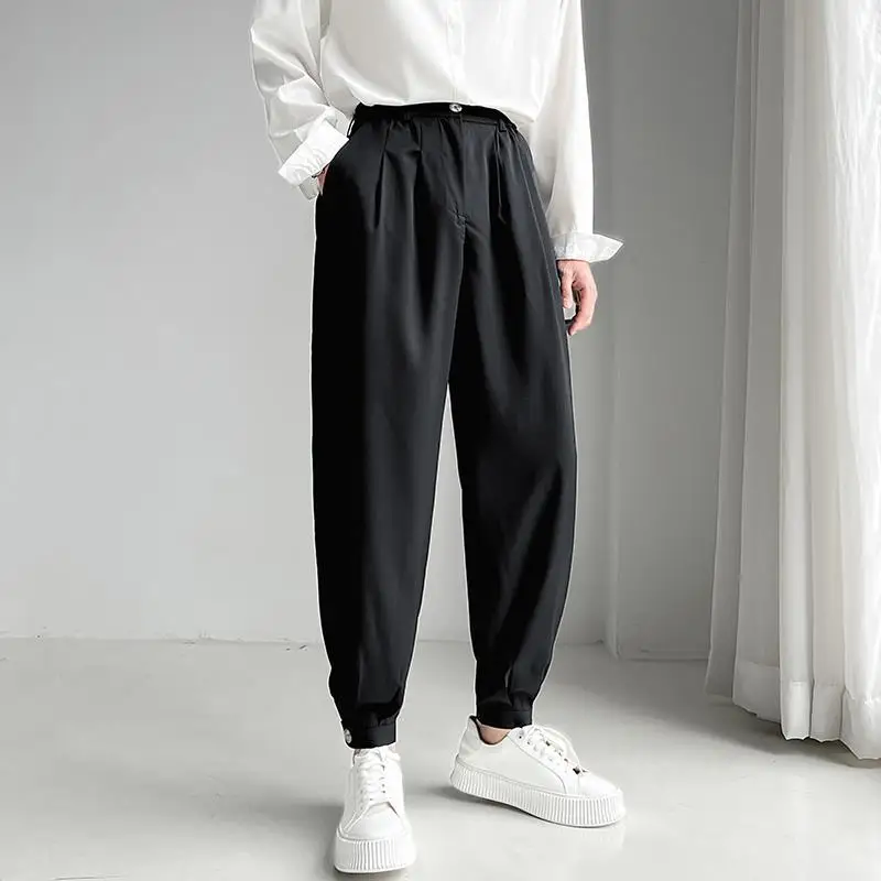 Мужские повседневные брюки 2022, летние шаровары, модные однотонные брюкидля бега, мужские черные корейские уличные мужские и женские брюки
