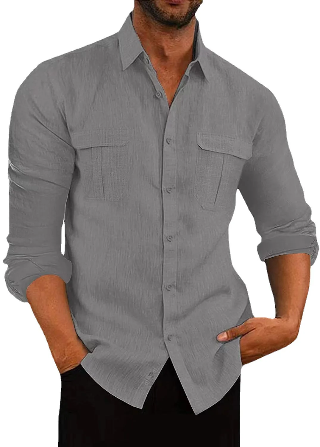 Mattswag Solid Color Linen Long Sleeve Shirts For Men Spring Autumn Holiday Breathable Men's Clothing Casual Fashion Loose Shirt
