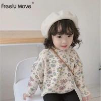 freely move 2022 new winter korean children flower sweaters thicken warm pullovers tops baby girl kids knitted sweater