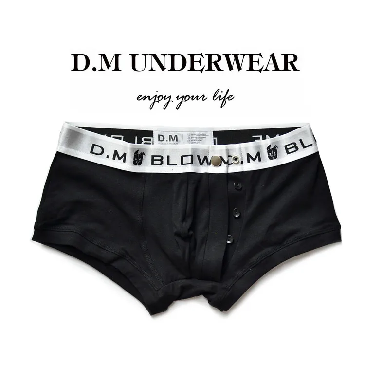 Men's Sexy Underwear Business Button Design Boyshort Boxers Comfortable Cotton Solid Color Letters Underpants