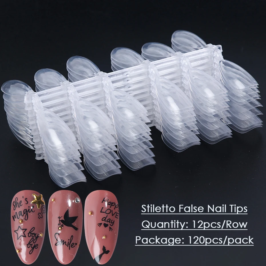 120pcs Stiletto False Nail Art Tips Natural Clear Full Cover Gel Polish Display Acrylic Practice Palette Manicure Tools JI1030-1 2