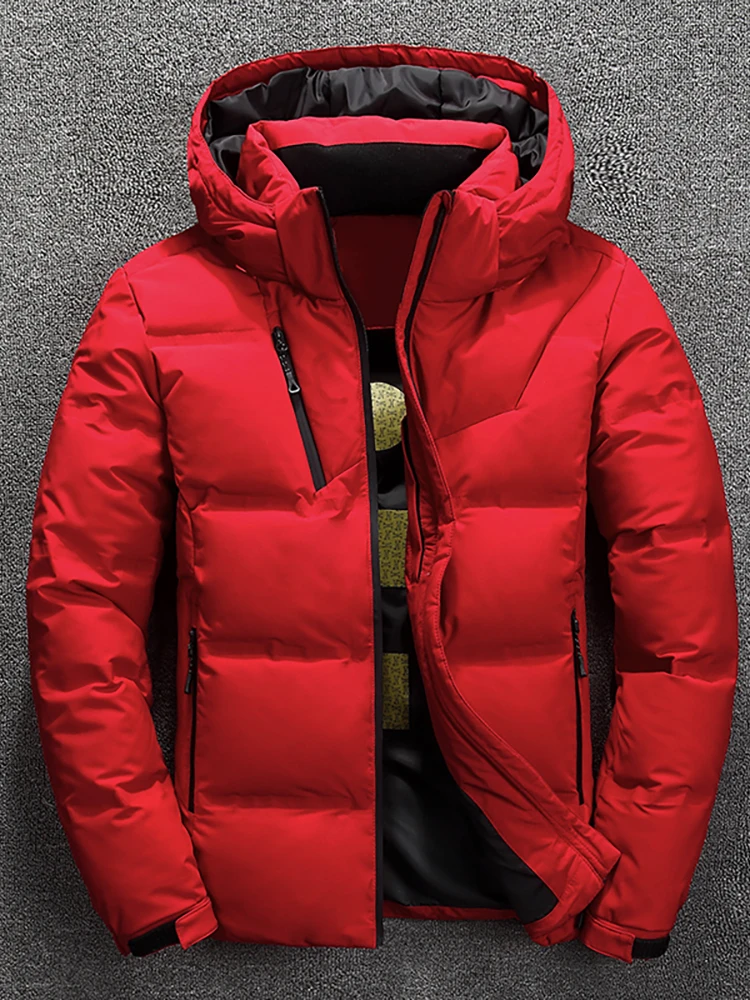New Winter Warm Men Jacket Coat Casual Black Stand Collar Puffer Thick Hat White Duck Parka Male Down Jacket With Hood Overcoat
