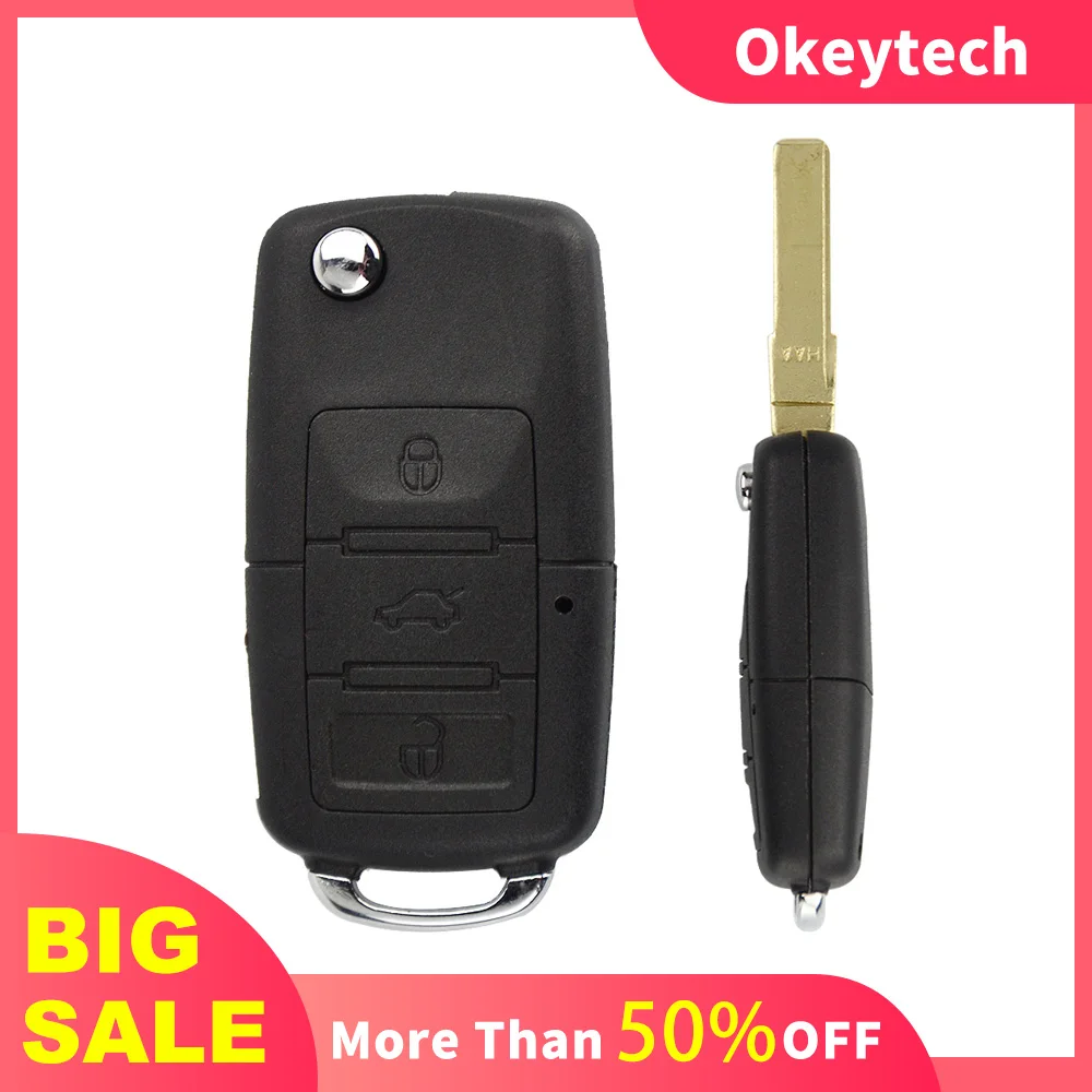 

OkeyTech 3 Buttons Flip Folding Car Remote Key Case Shell Cover For VW Golf Touran Bora Octavia Passat Polo Ibiza Leon Key Fob
