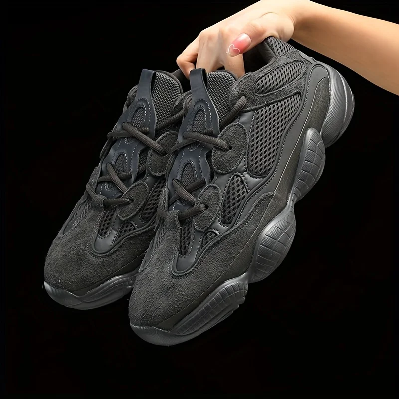 

Trendy Black Sneakers For Men, Comfortable Lightweight Non-slip Running Shoes, Spring And Summer