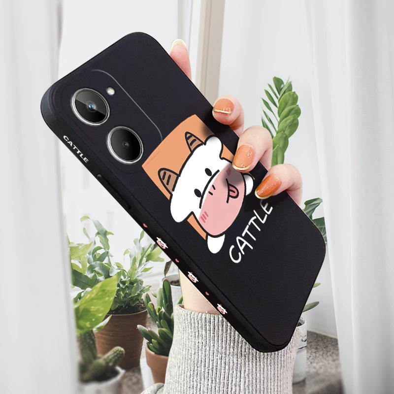 

Realme 10 Cute Cartoon Cattle Case Liquid Silicone Funda Cover Coque for Realme 9i 9 8 8i 7 7i 5 5i 5S 6 6i C17 Pro+ Plus 5G