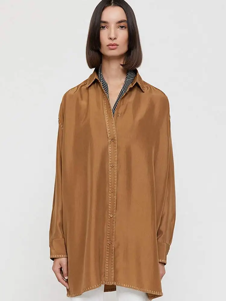 

Women Shirt 2022 New Loose Profile Embroidered Crochet Edging Single-breasted Ladies Blouses