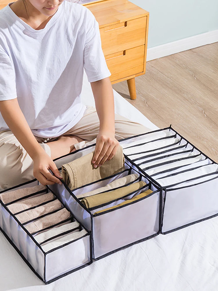 

7/9 Grids Wardrobe Clothes Organizer Folded Mesh Jeans Shirt Storage Box Washable Clothes Drawer Organizer Storage Basket Drawer