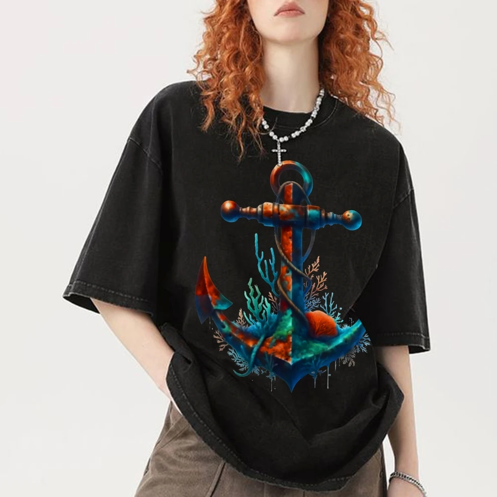 Винтажная промытая футболка унисекс Готическая с графическим рисунком руля y2k