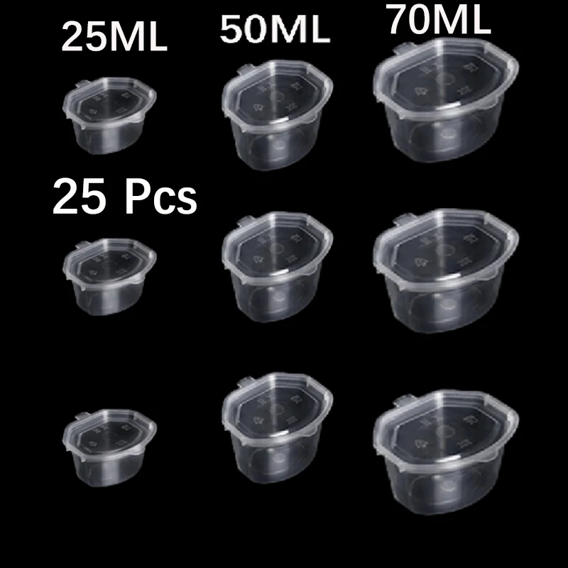 25Pcs Disposable Portable Plastic Sauce Cups Food Storage Containers Clear Boxes With Lids Small 25ml/50ml/75ml |