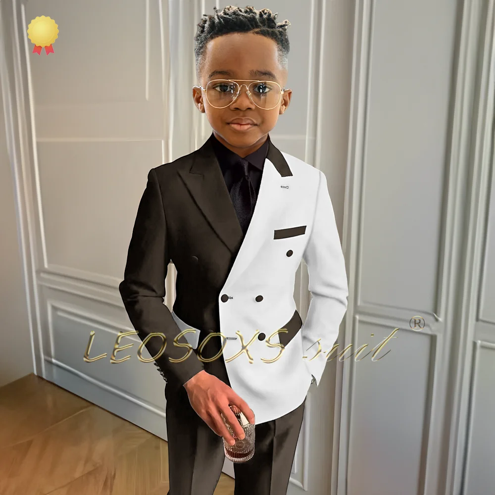 Модный белый костюм для мальчиков с цветными блоками из 2 предметов двубортный