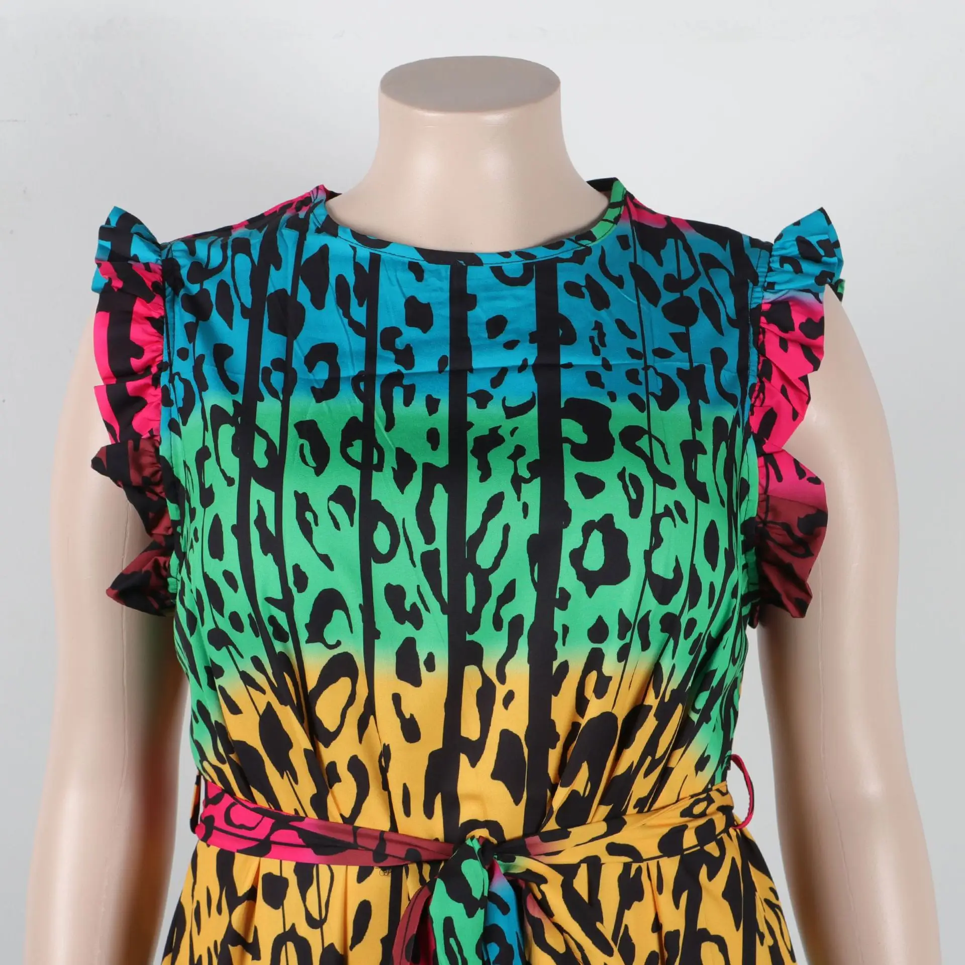 Plus Size Elegant Dresses For Chubby Women Leopard Puff Sleeve Cloth Lady Casual Luxury Robe 2023 Summer Trendy 5xl New In Dress