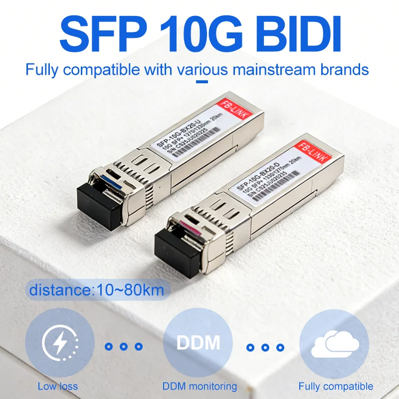Фото BIDI 10G SFP+ 10-80 км 1270 нм 1330 нм SMF LC оптический модуль приемопередатчика, совместимый с коммутатором Cisco Mikrotik Mellanox №1