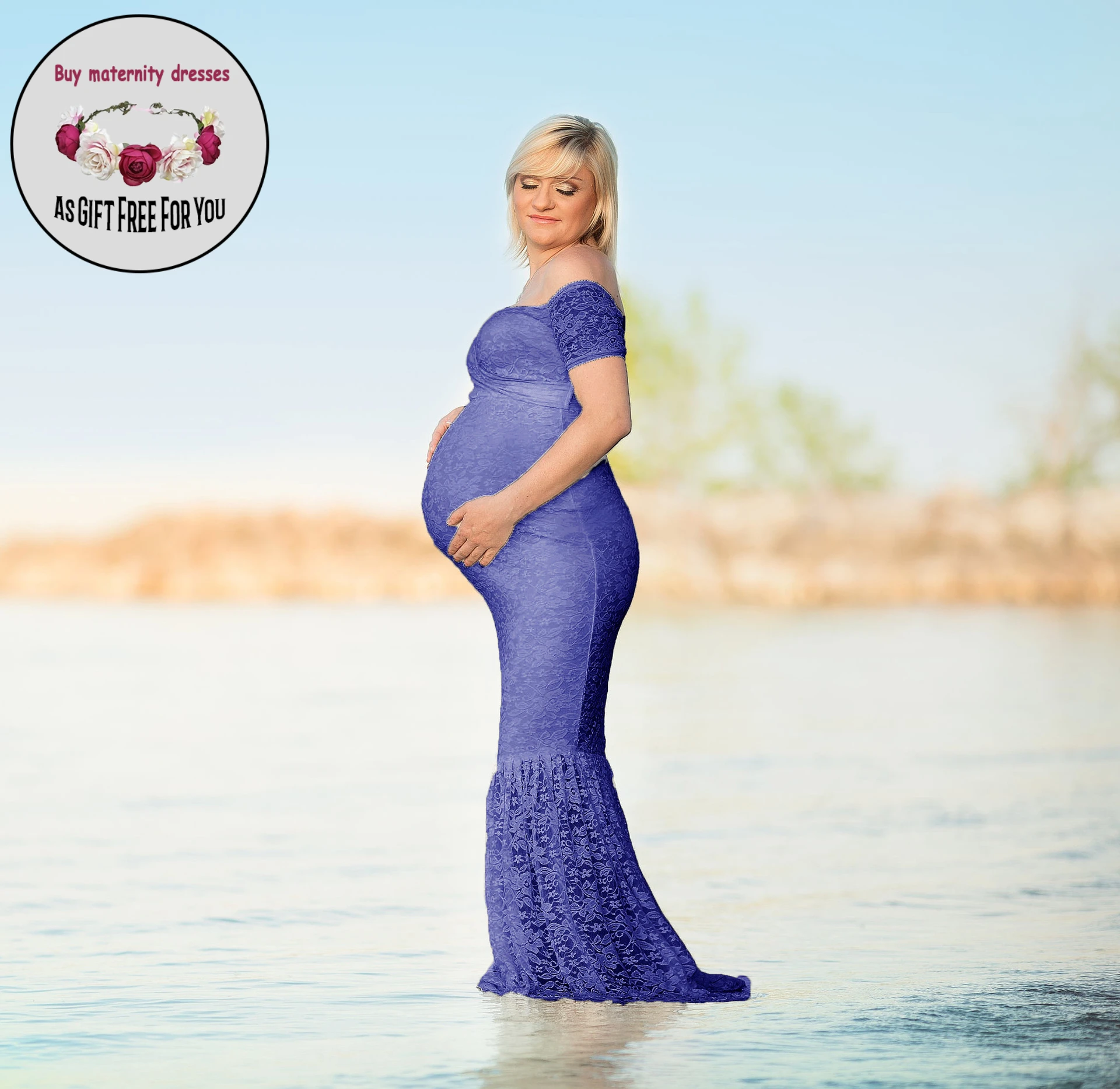 

Women Fashion Off Shoulder Lace Long Maternity Photography Pregnancy Dress Nursing Maxi Gown